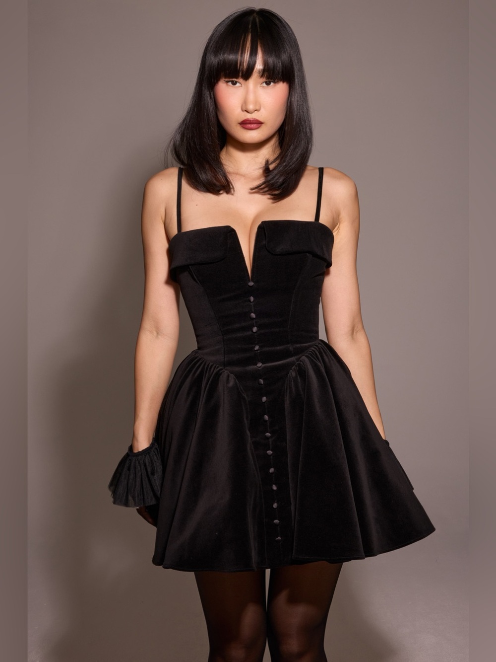 House of CB SELINA Black Velvet Tulle Mini Dress NWT